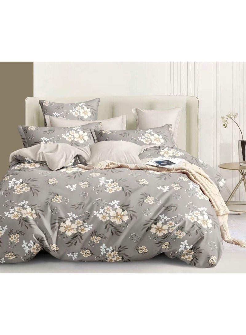 Printed King Size 6 Piece Duvet Cover Set Modern floral and petals Print Bedding Set- Quilt Cover Set Cotton + Polyester